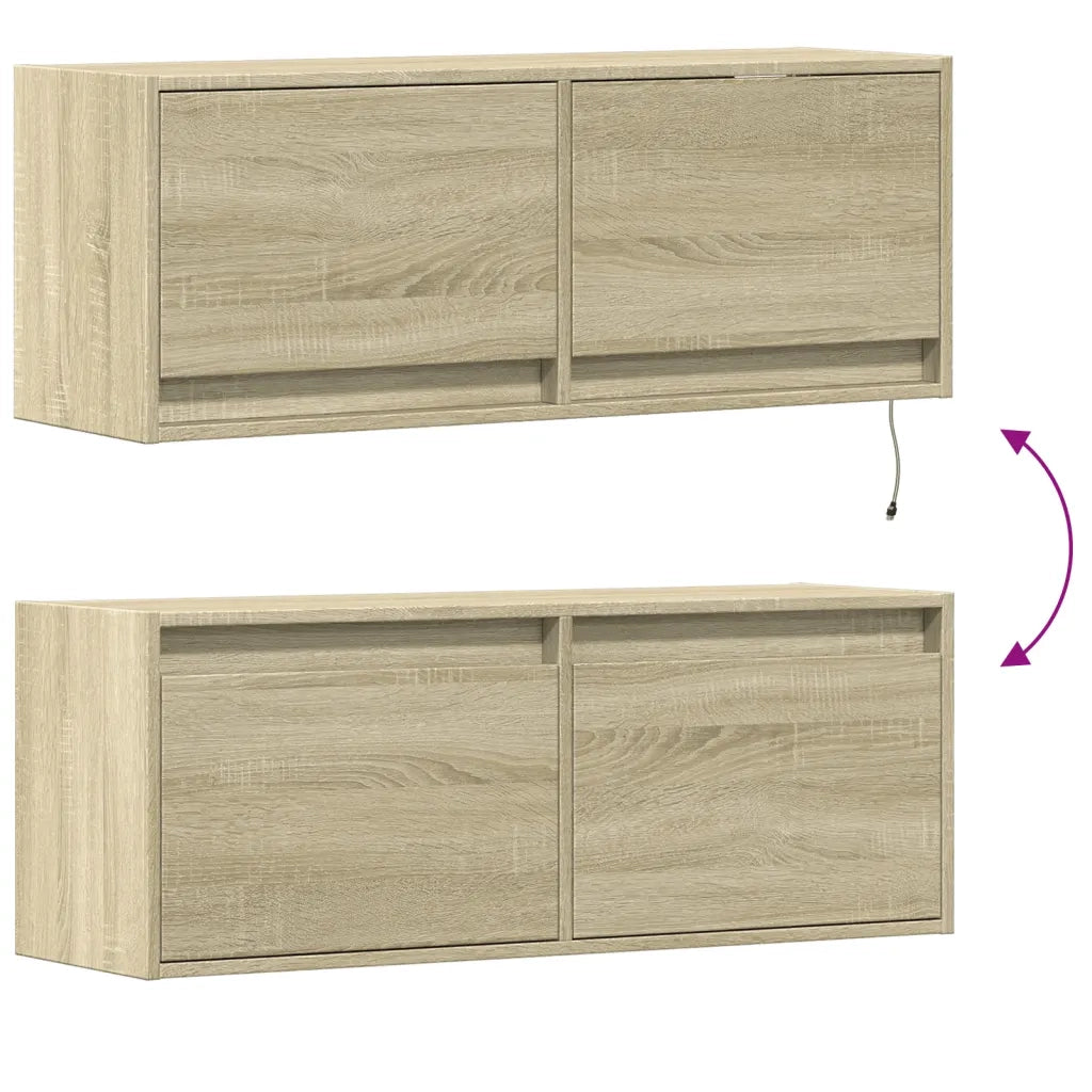 Mobile TV a Parete con Luci LED Rovere Sonoma 100x31x35 cm 852364