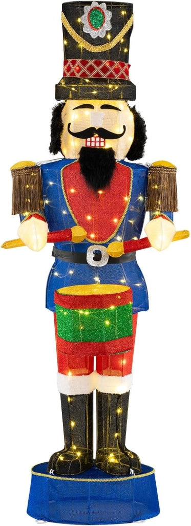 Soldato di Natale Illuminato 185 cm, Soldatino Schiaccianoci Illuminato con 100 Luci LED, Decorazioni Natalizie per Interno ed Esterno (Modello 2)