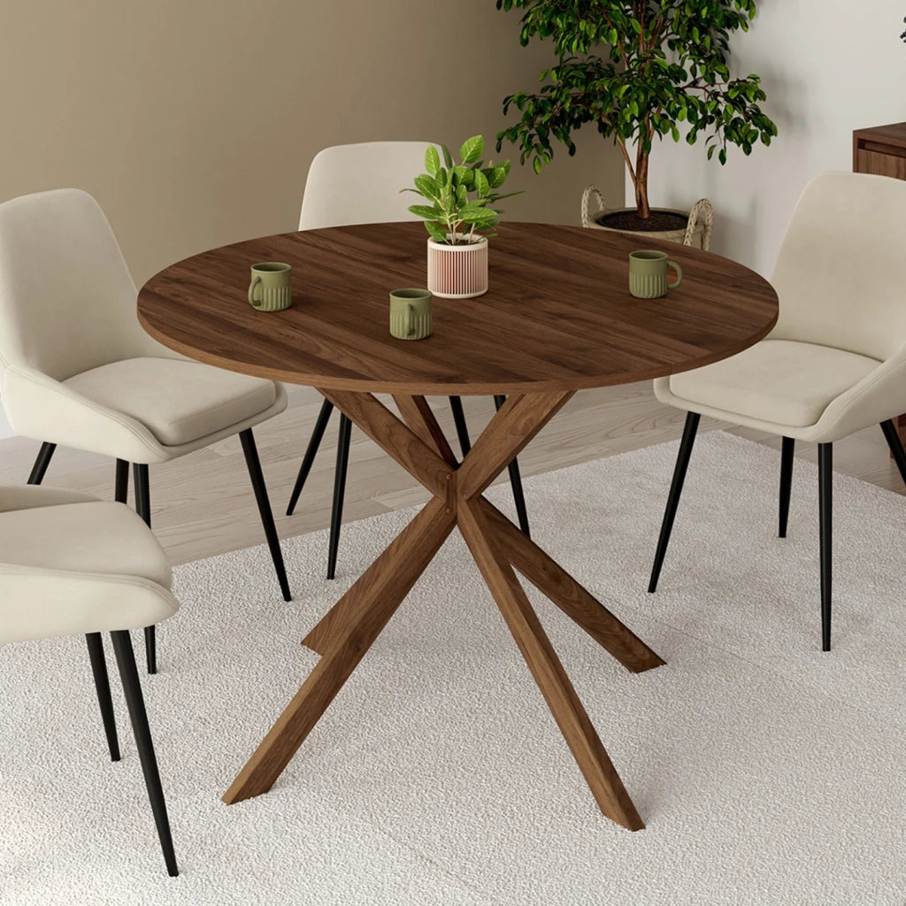 IDMarket - ALIX Tavolo da pranzo rotondo per 6 persone, gamba a ragno, noce 110 cm