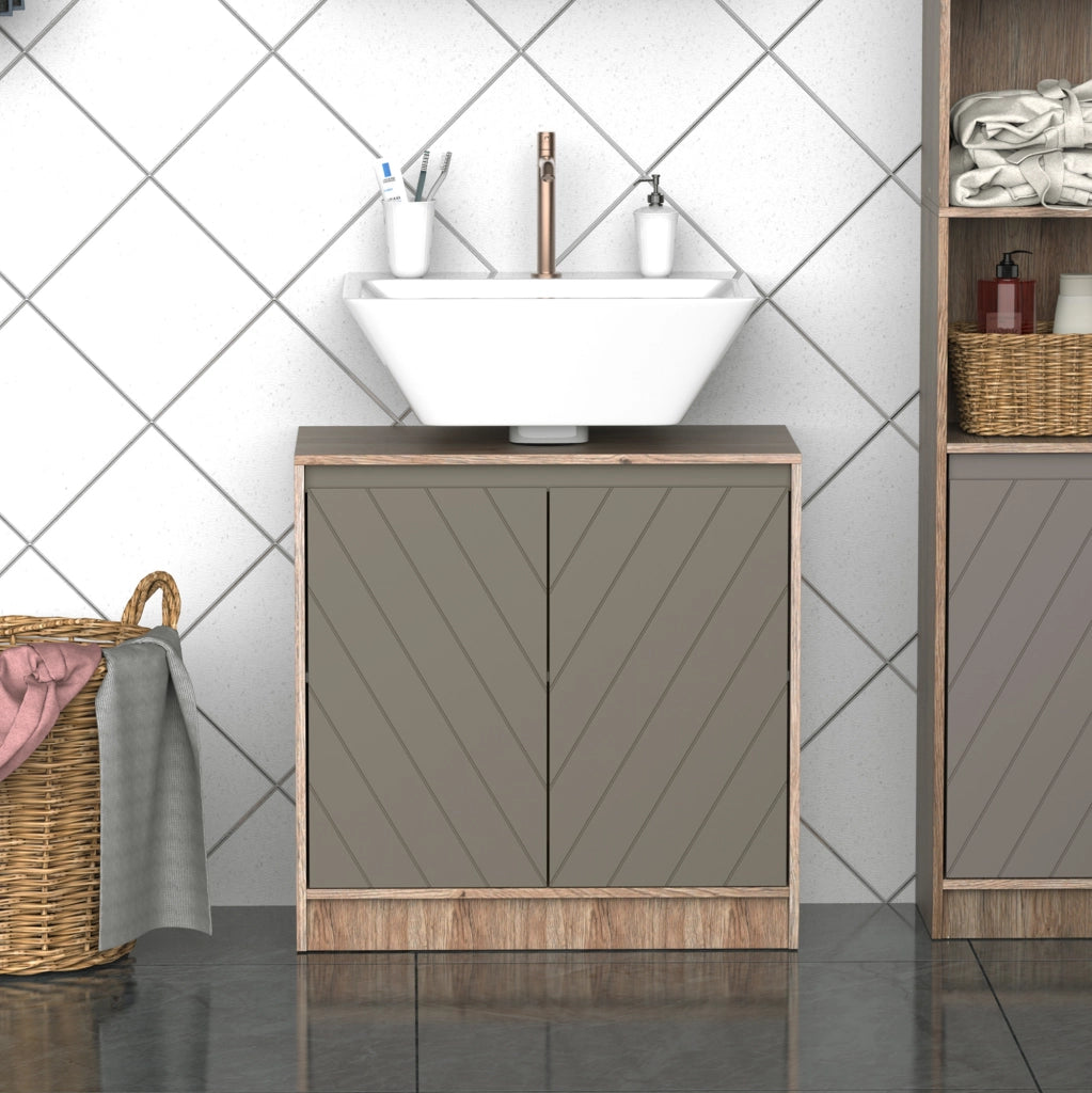 EasyComfort Armadietto Sottolavabo in MDF con Ritaglio per Lavandino con 2 Ante e 2 Mensole Regolabili, 60 x 30 x 60cm