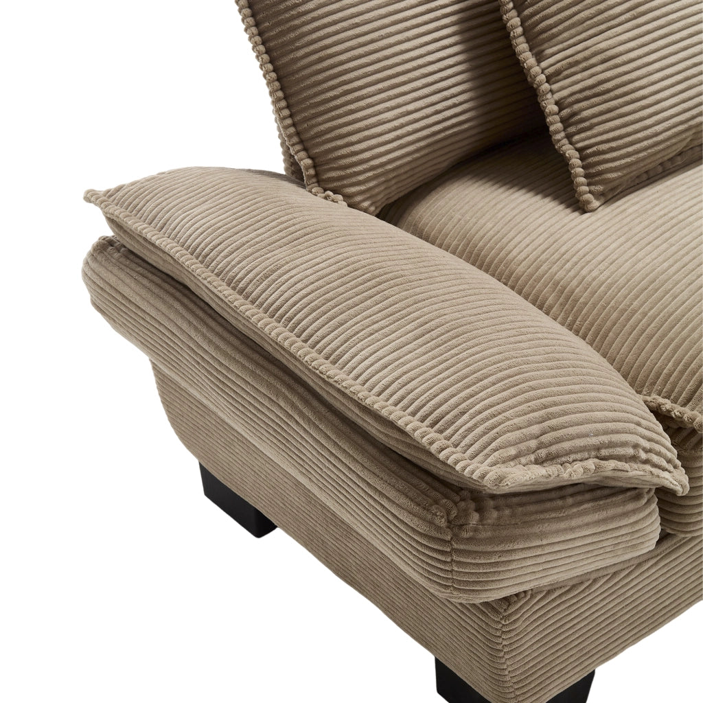 Divano 2 Posti con Seduta Extra Profonda, Braccioli Imbottiti e Cuscini, in Velluto a Coste, Cachi 224 × 81 × 81 cm