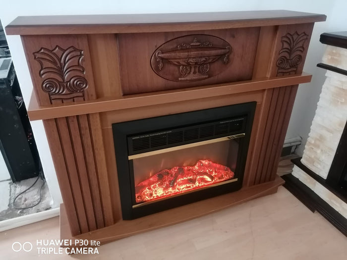 Camino Elettrico da Pavimento 96,3x120x31,8 cm Effetto Fiamma 1500W Roma mini & Mars Noce