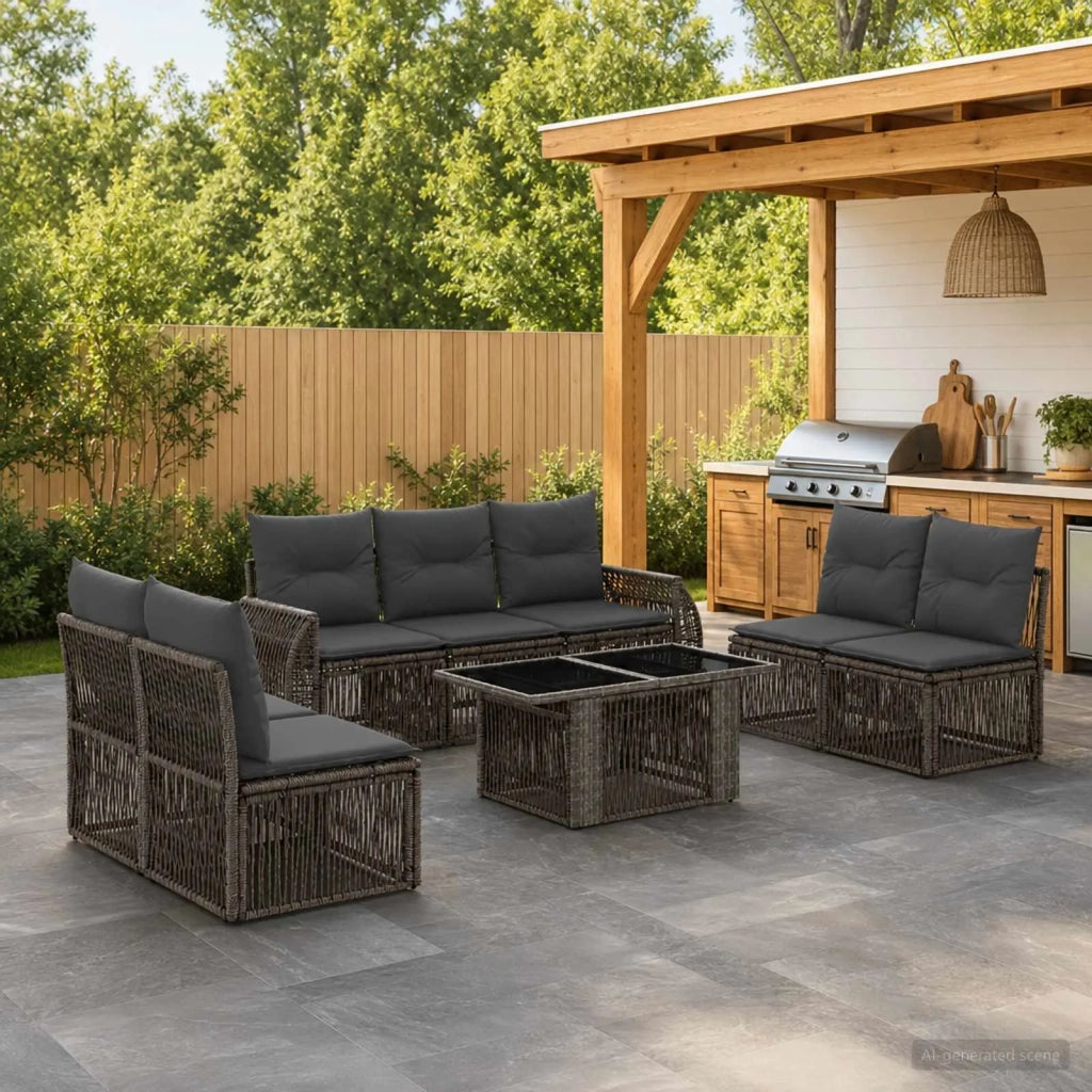 Set Divano da Giardino 8 pz Grigio e Grigio Scuro polyrattan 3436928
