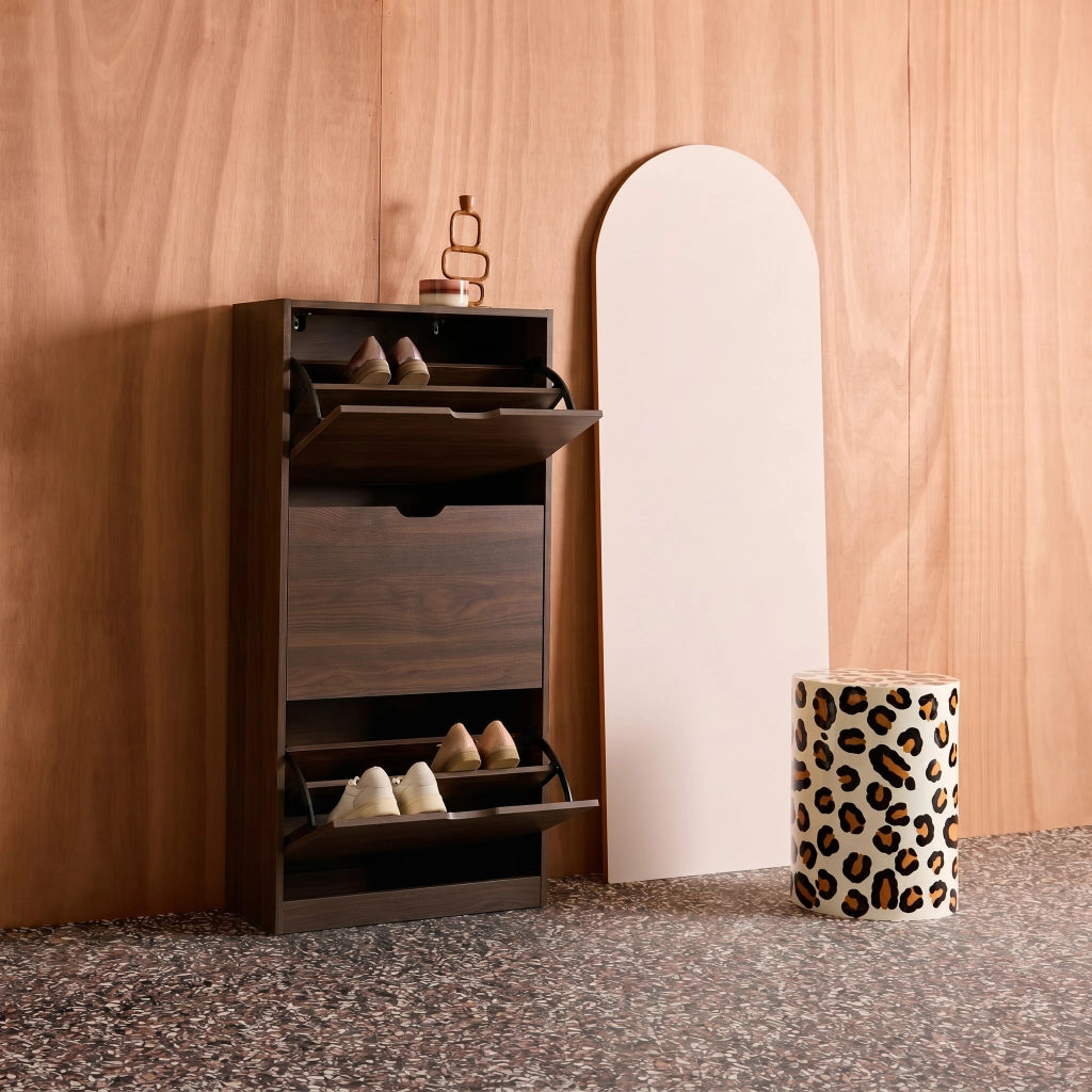 Scarpiera in legno, 3 ante, noce