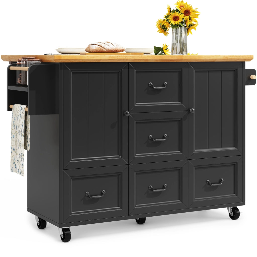 Isola cucina mobile pieghevole in MDF nero 120x73x93 cm