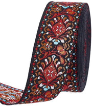 Tessuto Jacquard 4 cm largo - 9,1 m continuo materiale - Bordeau a fiori - Stile etnico - Nastro decorativo - Ideale per cucire - Nastro decorativo