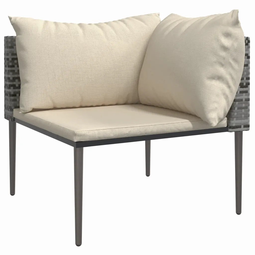 Divano Angolare da Giardino-Sofa da giardino con Cuscini in Polyrattan Grigio