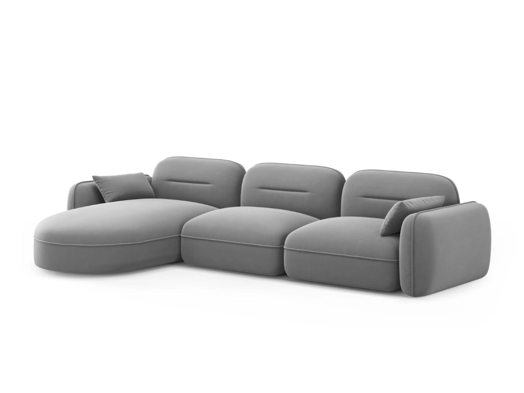 Cosmopolitan Design - Divano angolare modulare sinistro "Sydney" 4 posti in velluto grigio chiaro 