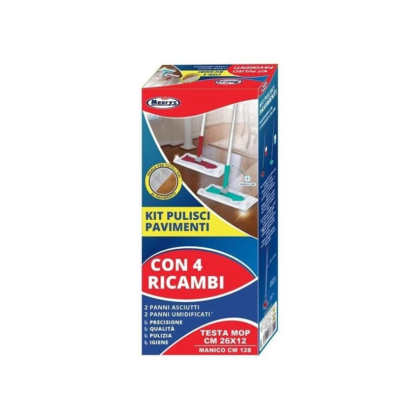 MAURY'S KIT MOP LAVA ASCIUGA PAVIMENTI CON 4 RICARICHE COLORI ASSORTITI
