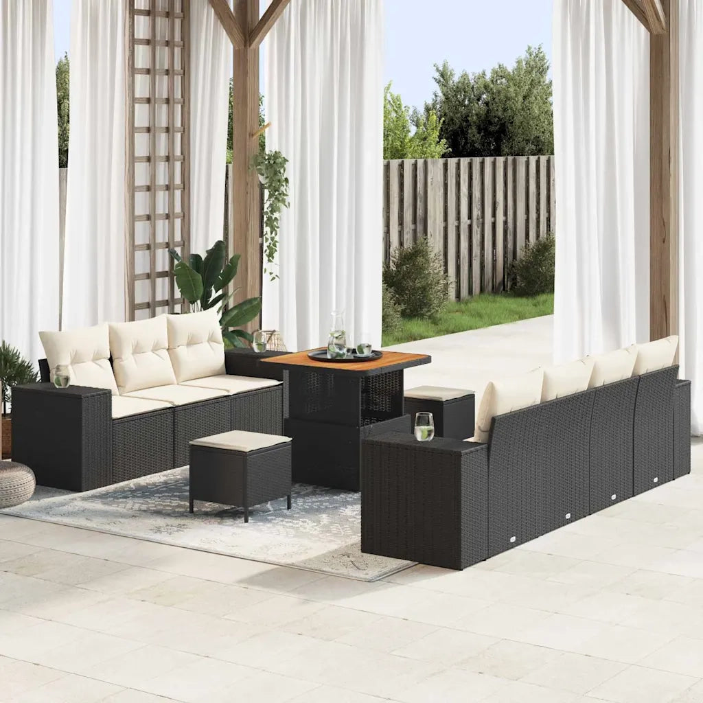 Set Divano da Giardino 10 pcs Nero polyrattan