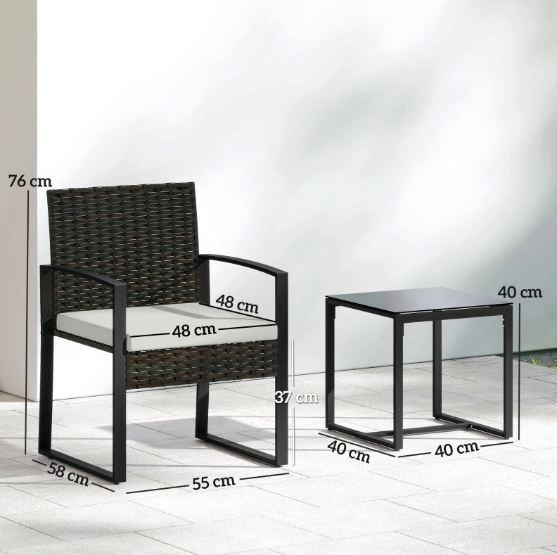 Set da giardino ULEVR 3 pezzi con 2 poltrone, tavolino in vetro temperato e cuscini sfoderabili, crema e grigio