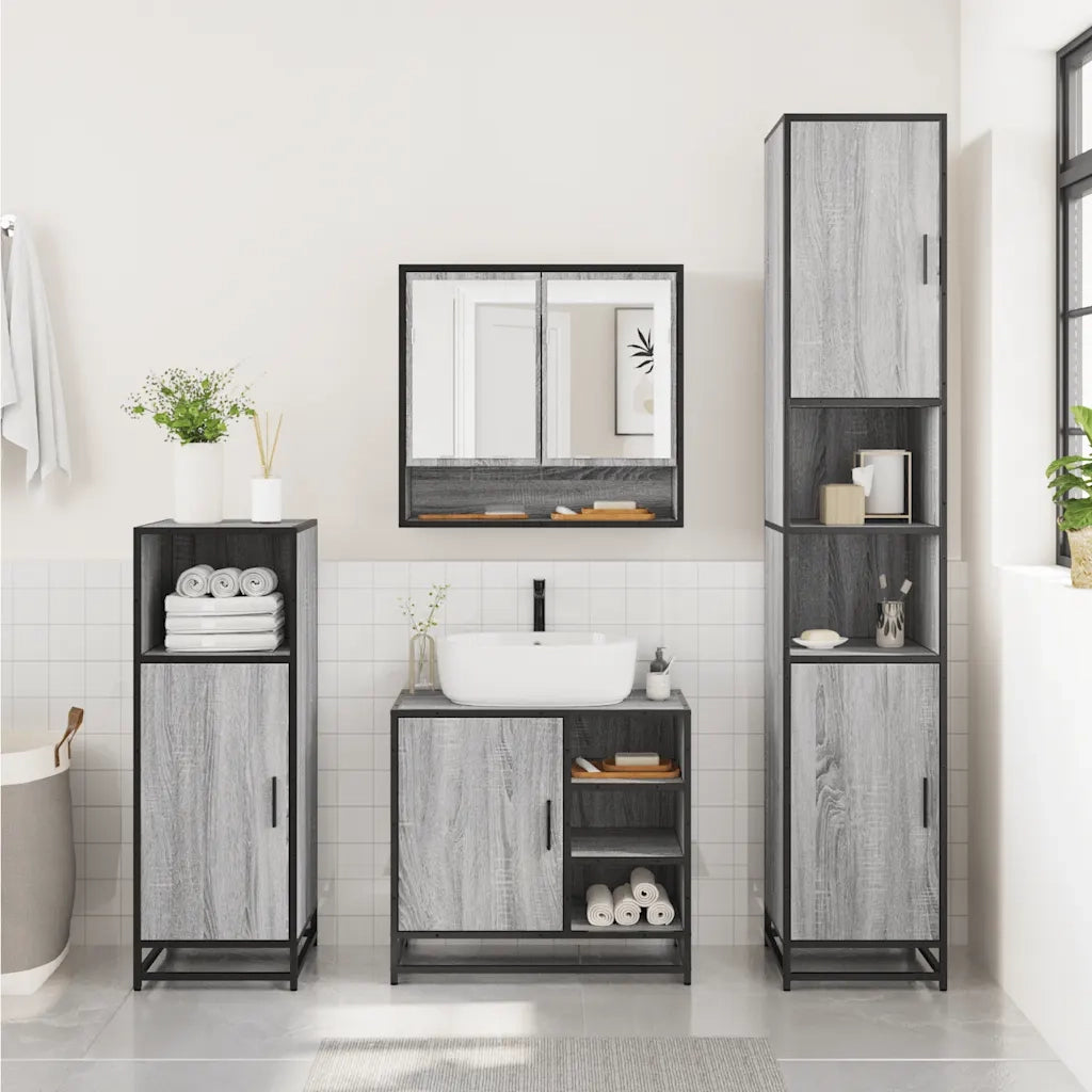 Set Mobili da Bagno 2 pz Grigio Sonoma in Legno Multistrato 3300938