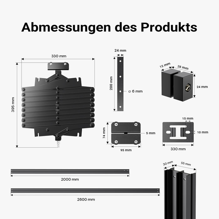 Sistema aereo per studio fotografico - Binari a soffitto 2 x 2,6 m, con 8 staffe e 3 pantografi estensibili in continuo da 40-215 cm fino a 6 kg - Attrezzatura per fotografi e videografi