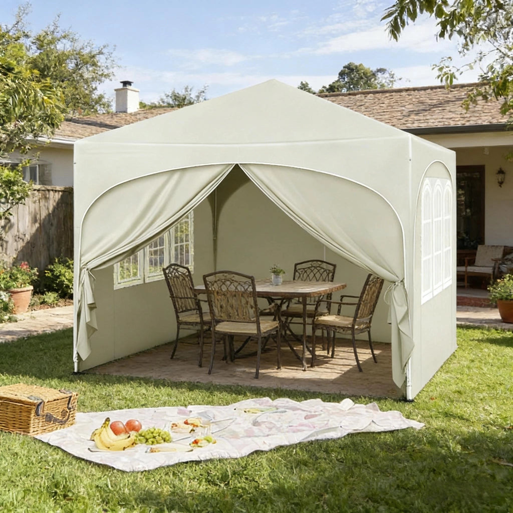 GAZEBO 3x3 m Beige in ferro e tessuto Oxford con 4 pareti laterali