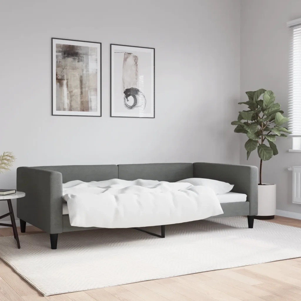 Letto singolo | Letto per adulti | Letto da Giorno Grigio Scuro 100x200 cm in Tessuto
