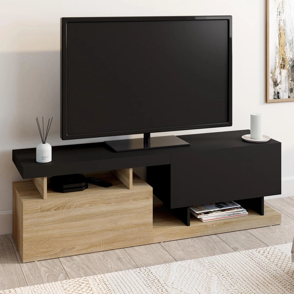 ANGULO 140 cm Porta TV a 2 ante effetto legno e nero
