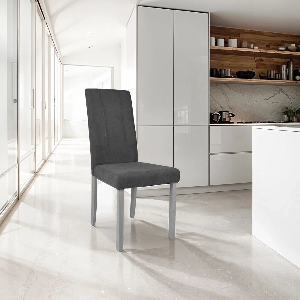 Set 2 Sedie imbottite struttura in legno e tessuto grigio con cuciture verticali Tom