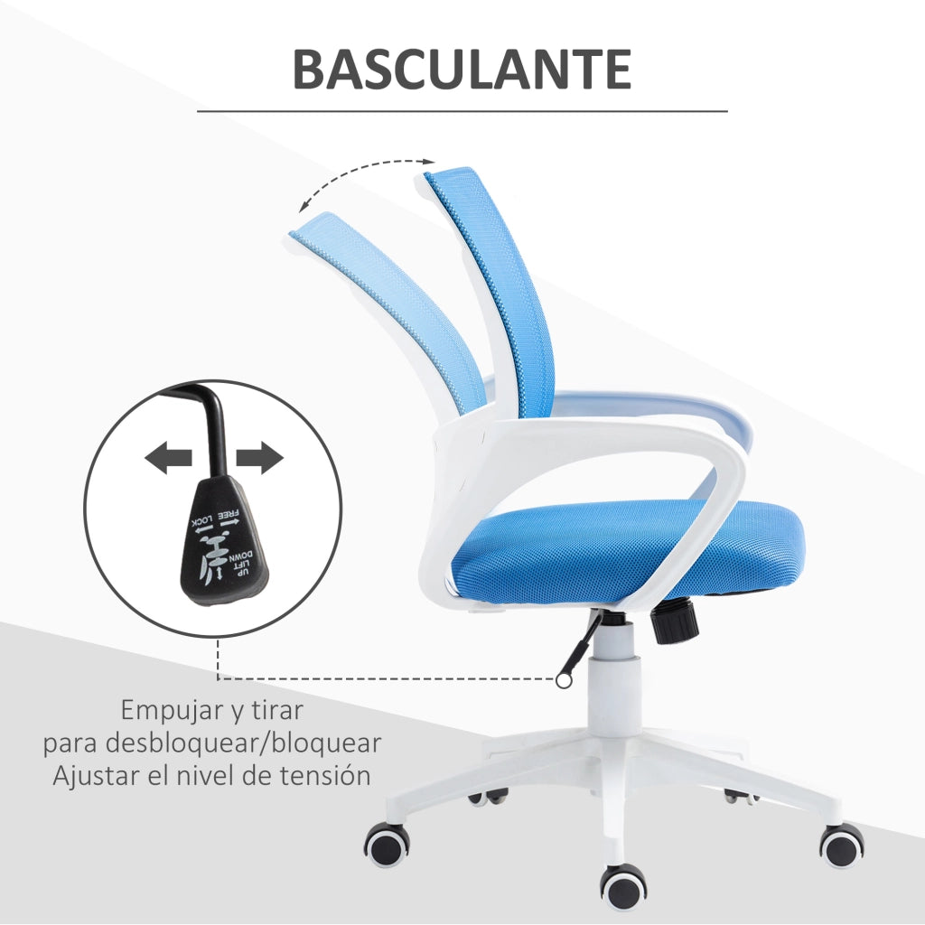 Sedia da ufficio girevole con schienale in rete, braccioli e altezza regolabile ¨C zephmum ¨C blu chiaro, carico 120 kg