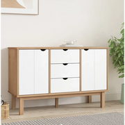 Credenza OTTA Marrone e Bianco 113,5x43x73 cm in Legno di Pino 348593