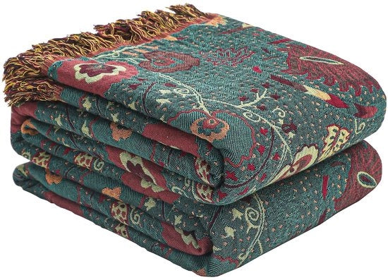 Bedsprei boho 100% cotone - Bedsprei muslin a doppia faccia, coperta per divano & accessori per la stanza, design estetico - 150x200CM, verde