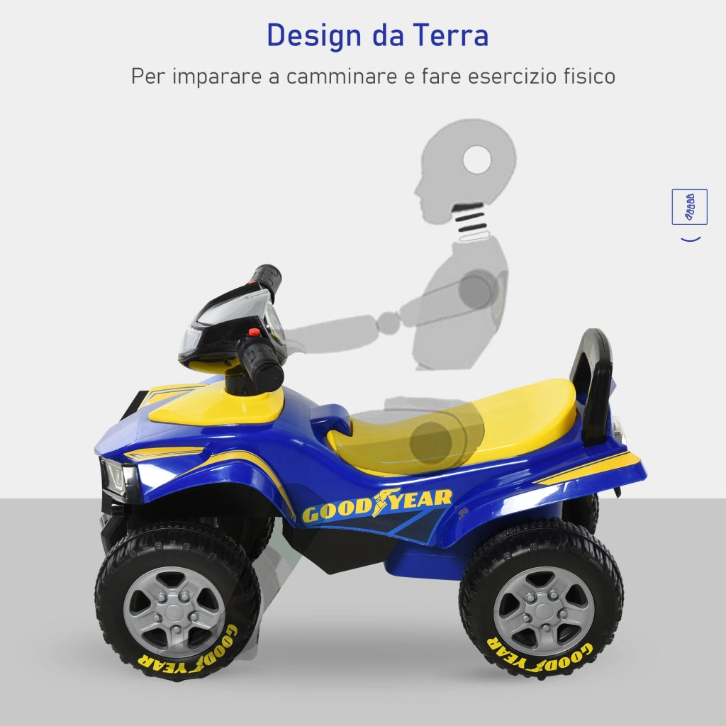 EasyComfort Quad Giocattolo per Bambini 18-36 Mesi con Licenza GOODYEAR con Luci e Suoni Realistici, Blu e Giallo, 60x31x42cm