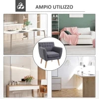 Poltrona Imbottita Moderna, Poltroncina da Camera Soggiorno con Braccioli Tessuto Legno 68 × 58.5 × 76cm Grigio Chiaro