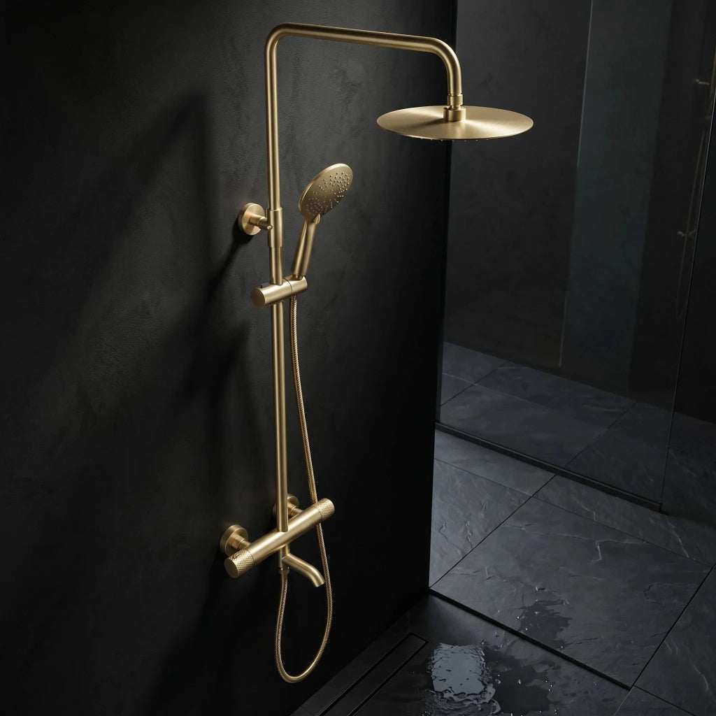 Set Doccia Da Incasso Con Termostatato Lungo Diamond Gold Brush
