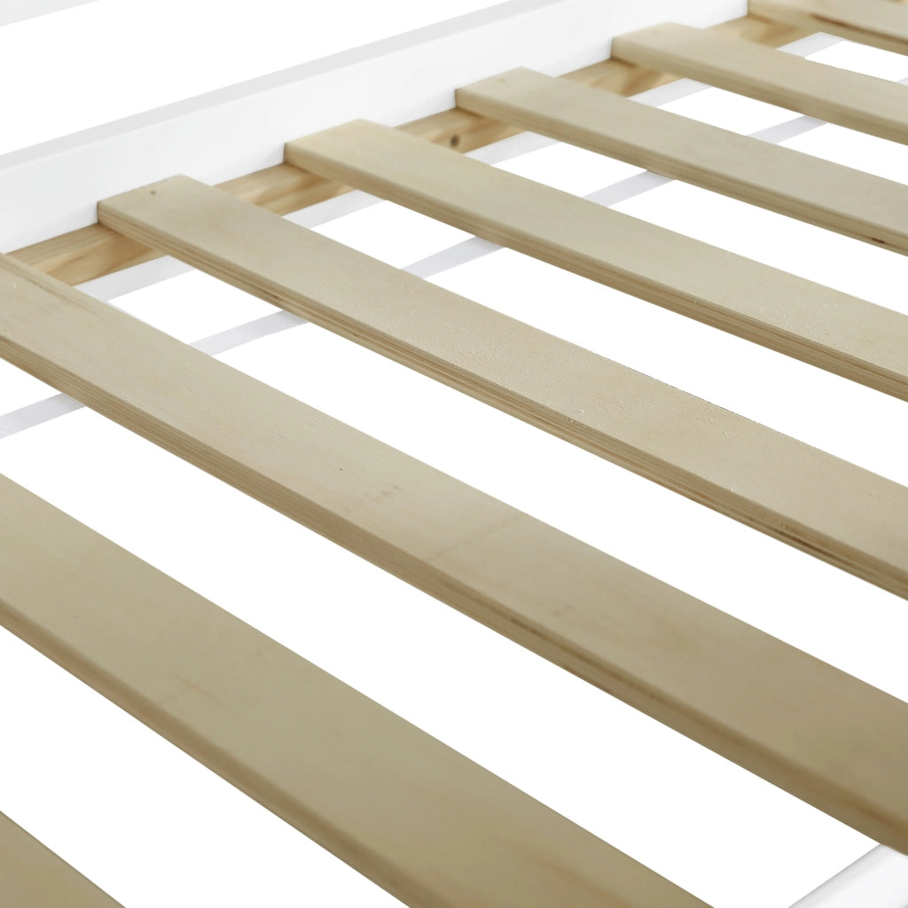 Letto a soppalco 90x200 cm con scala a 3 gradini e spazio sottostante in legno bianco e nero