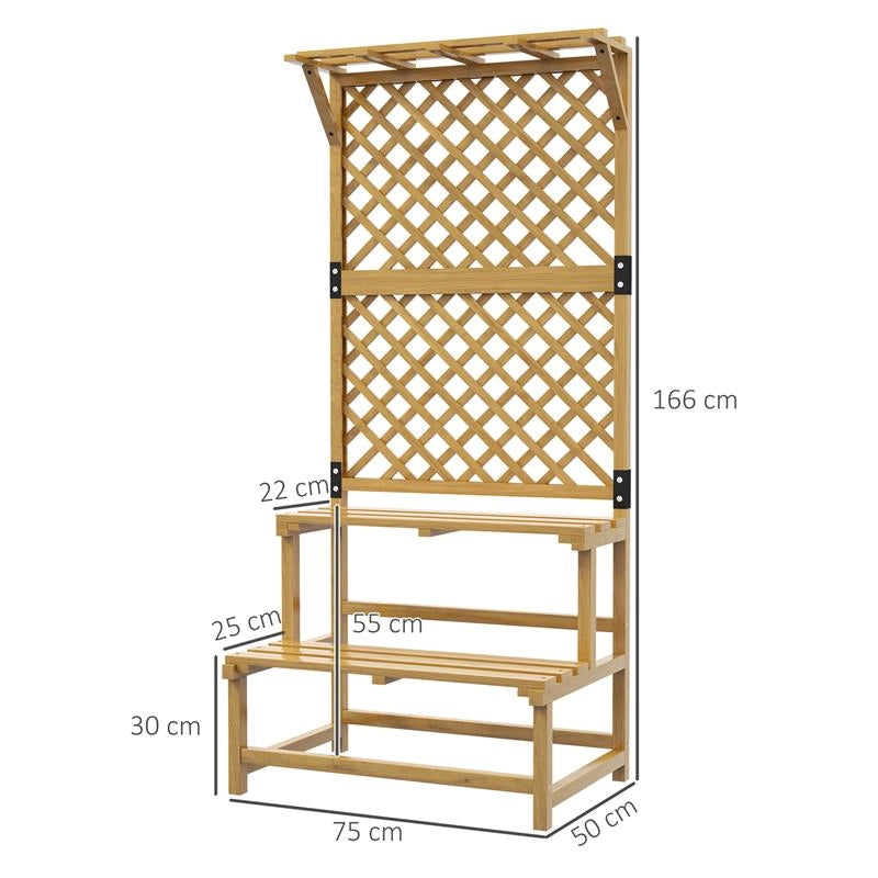 FIORIERA CON GRIGLIATO PER RAMPICANTI, 2 RIPIANI E BARRA SUPERIORE, IN LEGNO DI ABETE, 75X50X166 CM, GIALLO