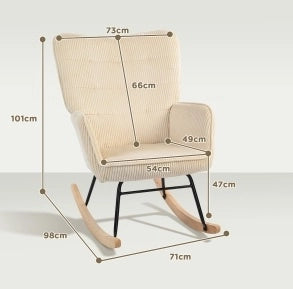Sedia a dondolo 98x71x101 cm con schienale trapuntato in corda; in legno beige