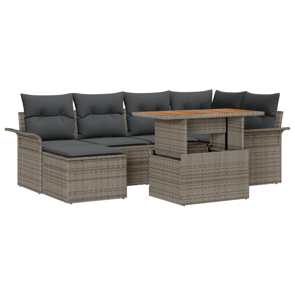 Set di Divani da Giardino  da 7 pezzi con Cuscini Grigio Rattan Polimerico