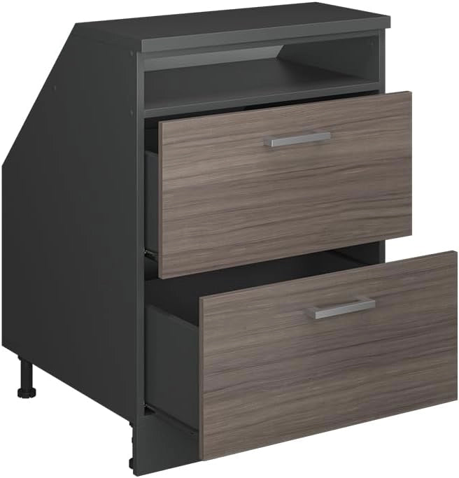 Mobile sottotetto Rion, Grigio nobile, 60 x 81.6 cm con 2 cassetti, carcassa 60 cm profondità, adatto per il salvaspazio sotto tetti spioventi