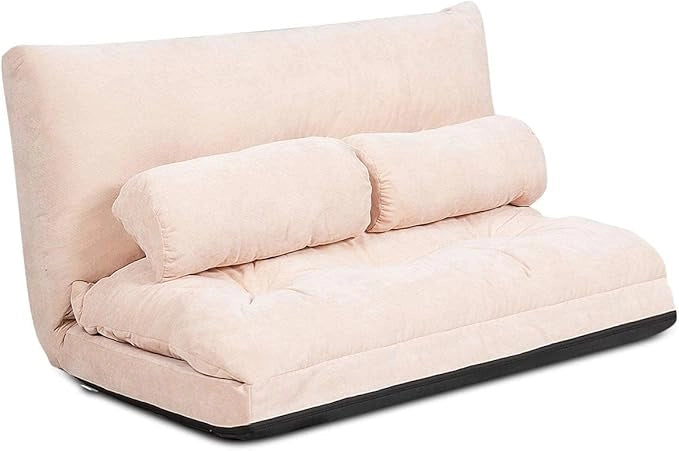 Divano da Terra, Divano Letto Multifunzionale Regolabile in 6 Posizioni con 2 Cuscini, con Fodera in Camoscio per Camera da Letto Salone Balcone (Beige)