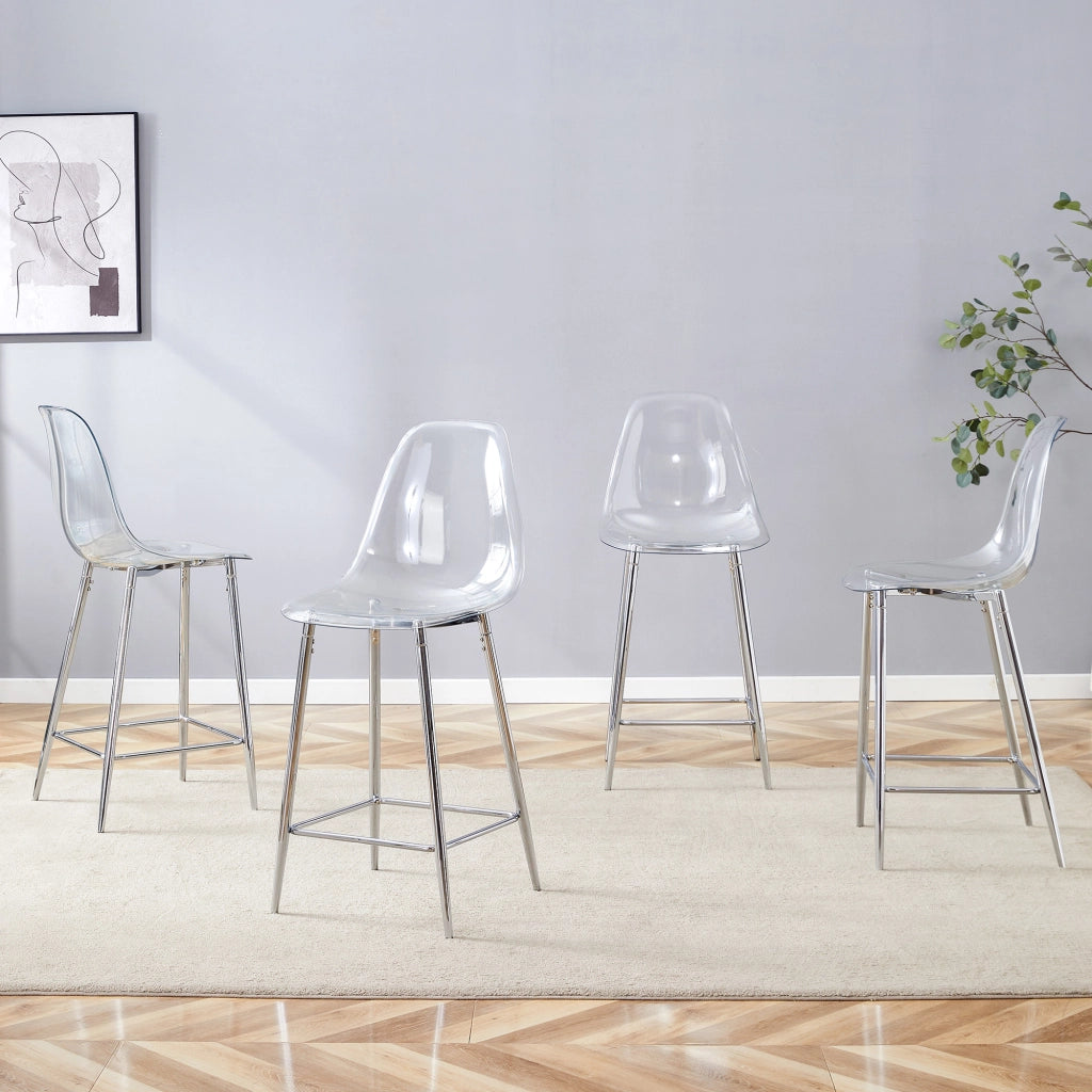Set di sgabelli da bar trasparenti con struttura in metallo, design moderno per cucina e zona pranzo