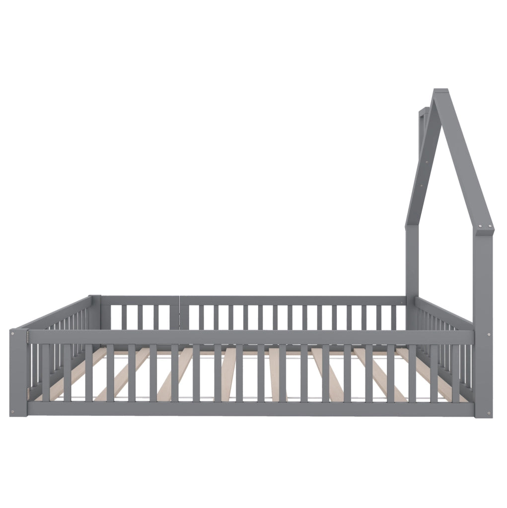 LETTO per bambini 140x200 cm con rete di sicurezza e rete a doghe grigio
