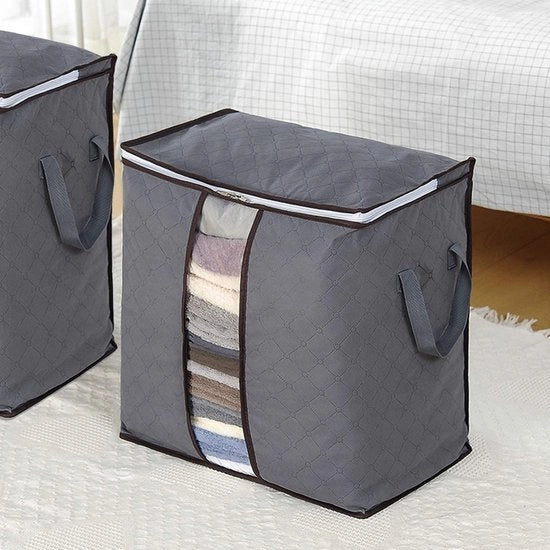 Opbergtas Grosso 4-delig, Opvougbile Cassetto per Abiti con Cerniera Duratura e Maniglia, Sacchetto di Deposito per Letto, Cuscini, Abiti, Grigio