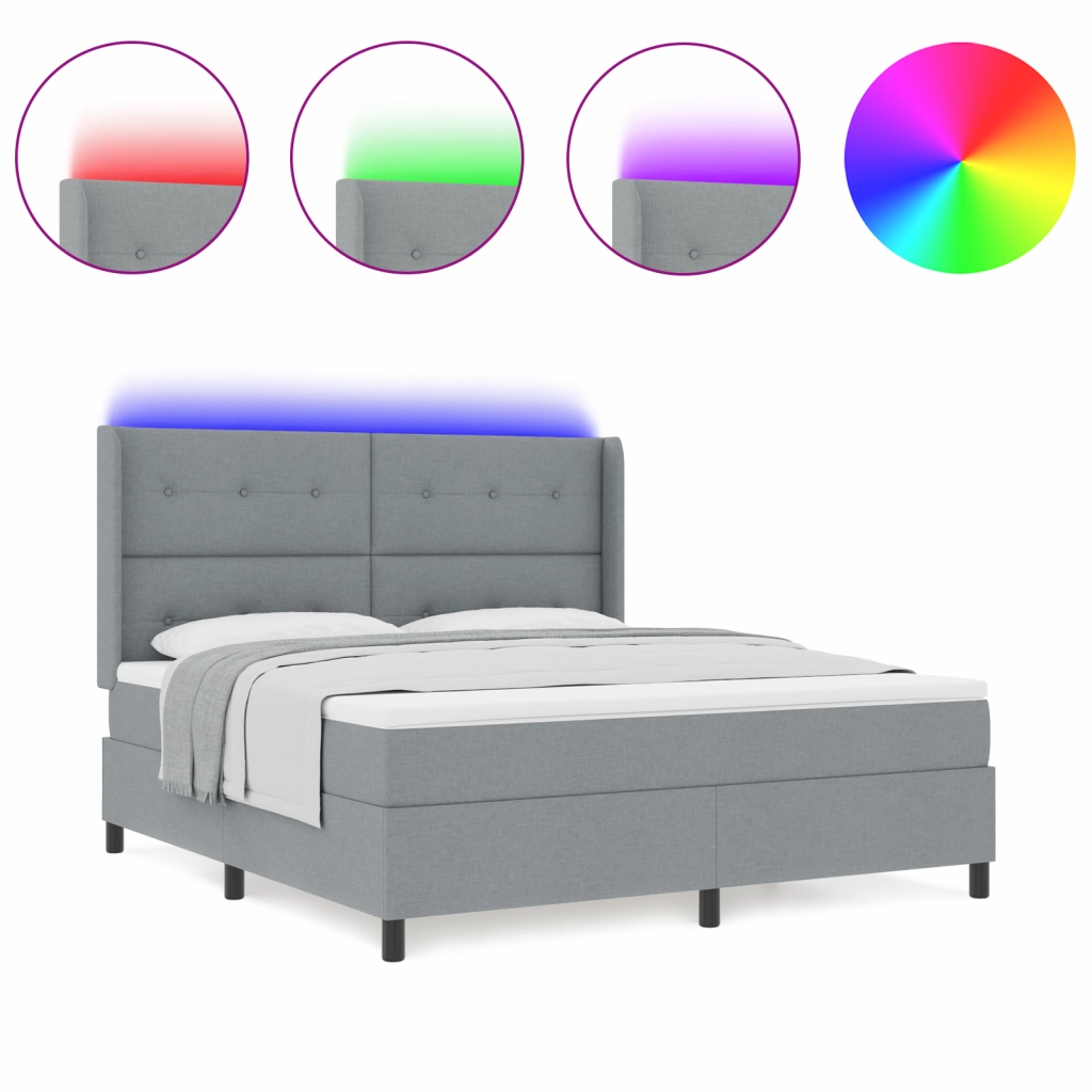 Letto Box Spring con Materasso & LED Grigio Chiaro 180x200 cm Tessuto