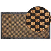 Tappeto in iuta e pelle rettangolare con motivo a scacchi intrecciato a mano nero e beige 80 x 150 cm stile rustico
