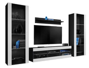 Set di mobili porta TV Tivoli Grande, Komodee, Nero Bianco, Senza LED, Larghezza 250 cm x Altezza 159 cm x Profondità 35 cm, Per soggiorno, Camera da letto