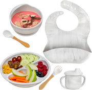 Zuignapbord per bambini - Servizio in silicone a marmo - Impermeabile e antiscivolo - 6 pezzi