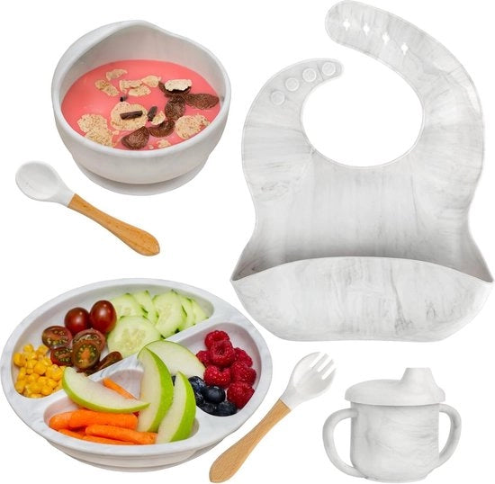 Zuignapbord per bambini - Servizio in silicone a marmo - Impermeabile e antiscivolo - 6 pezzi