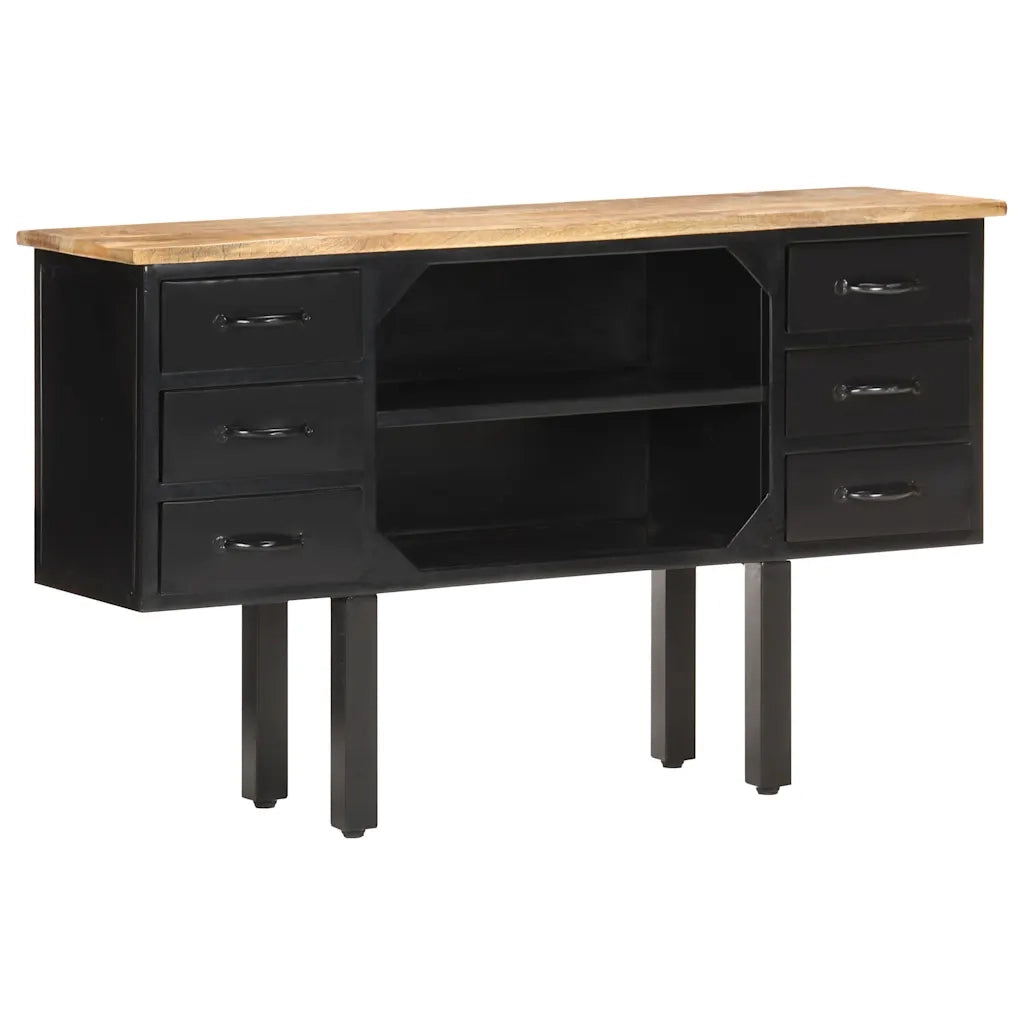 Credenza | Madia | Buffet da pranzo | Armadio da pranzo 110x30x65 cm in Massello di Mango Grezzo e Acciaio