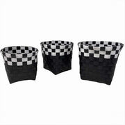 Trade Shop - Set 3pz Cestini Porta Oggetti Organizer Tessuto Bagno Rotondi Nero Bianco 59073 -