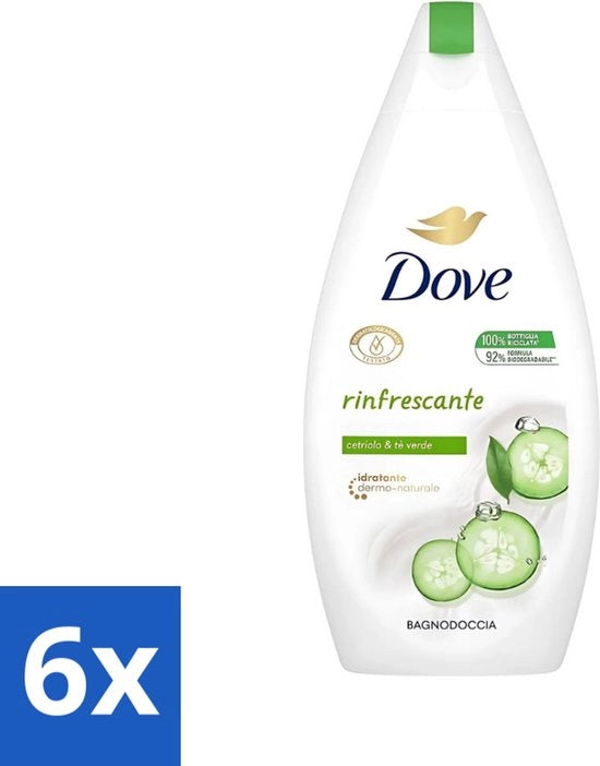 6 x Gel doccia rinfrescante - Zucchina e Tè verde - 400 ml - Gel doccia Rinfrescante - Idratazione - Pulizia - Umidificazione - Scrub