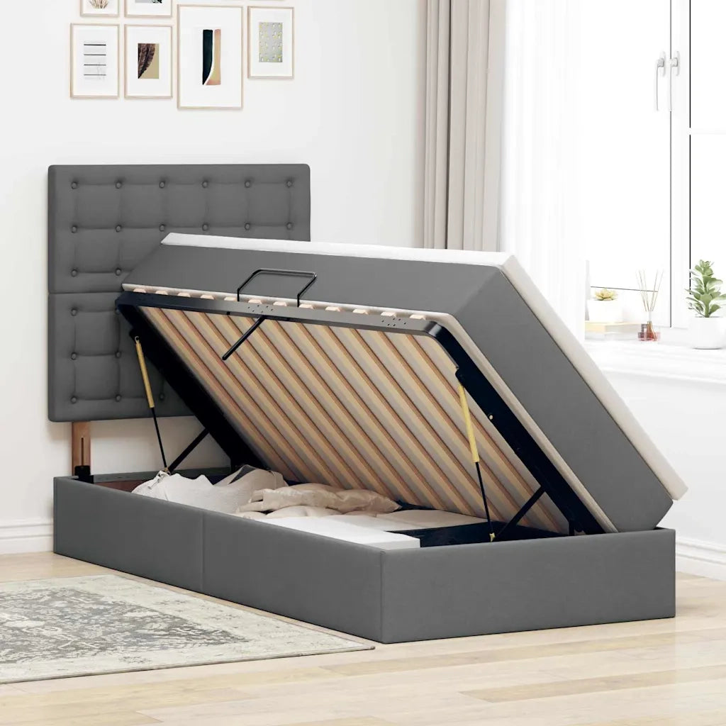 Letto con contenitore e materasso Grigio scuro 100 x 200 cm
