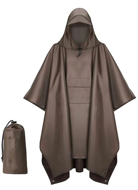 Reggisole Multifunzionale 210*140cm - Impermeabile - Poncho con Cappuccio e Tasca - con Tasca Portaoggetti - per Viaggi, Escursioni, Campeggio, Pesca - Cachi