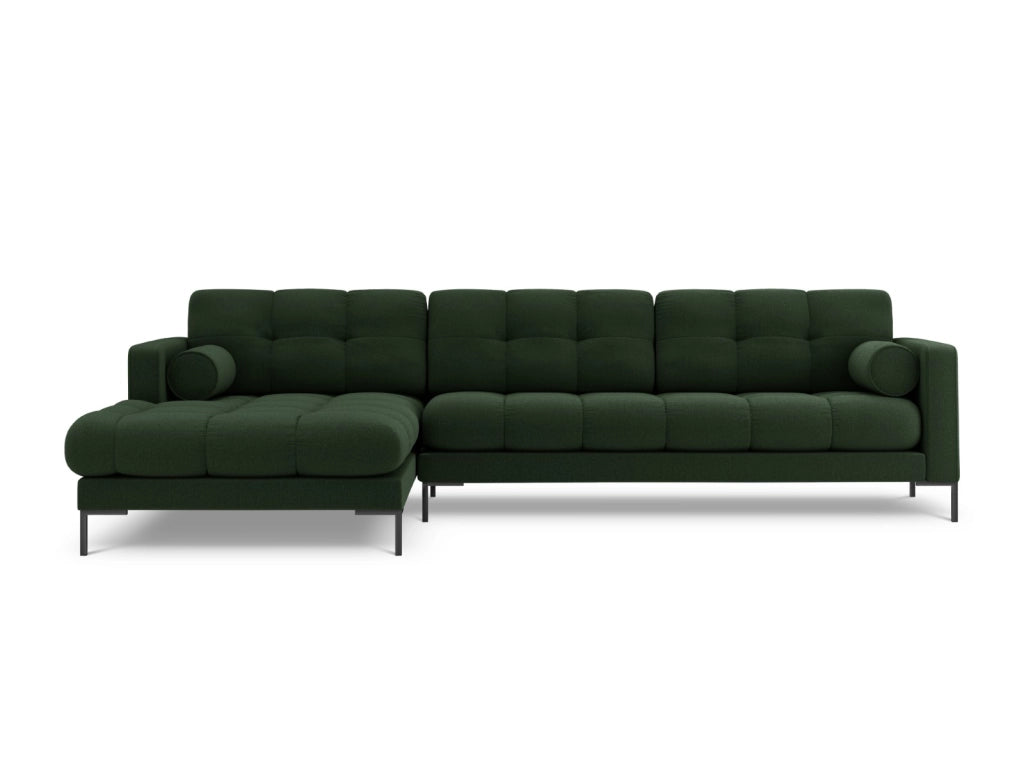 Cosmopolitan Design - Divano angolare sinistro "Bali" 5 posti in tessuto strutturato verde scuro 
