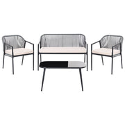 Set da Giardino Nero in Rattan PE 4 Posti Cuscini in Tessuto con Rivestimenti Sfoderabili Struttura in Acciaio Poltrone Divano Tavolino Moderno Arredo da Esterno