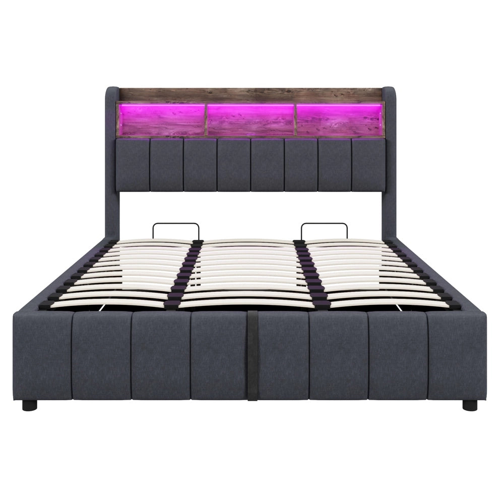 Letto matrimoniale - Xylo - 180x200 cm LED lino grigio