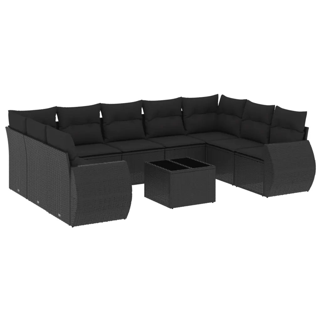 Set Divani da Giardino 10pz con Cuscini in Polyrattan Nero 3254142